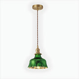 Modern Bedroom Green Glass Cylinder Pendant Light Image - 7