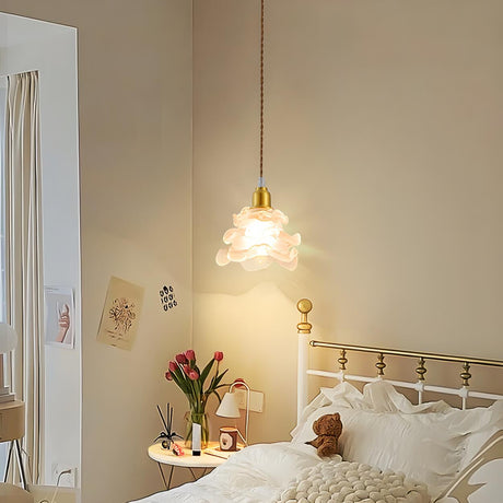 Modern Bedroom Layered Floral Clear Glass Pendant Light Image - 1