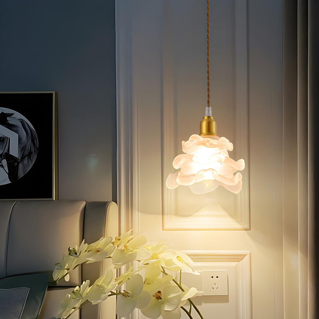 Modern Bedroom Layered Floral Clear Glass Pendant Light Image - 4