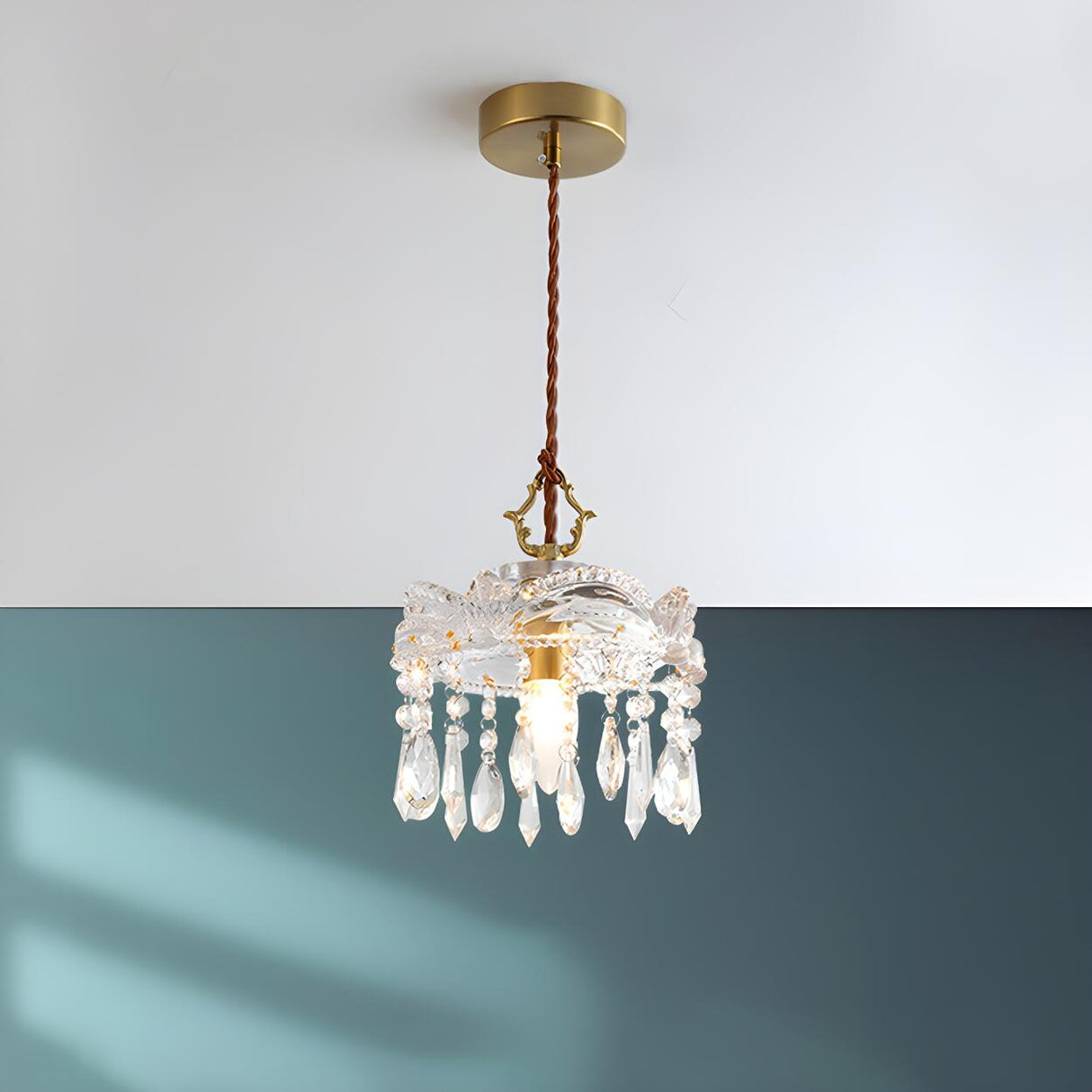 Modern Bedroom Layered Floral Clear Glass Pendant Light Image - 5