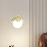 Modern Bedroom Leaf Metal Globe White Acrylic Pendant Light Image - 4