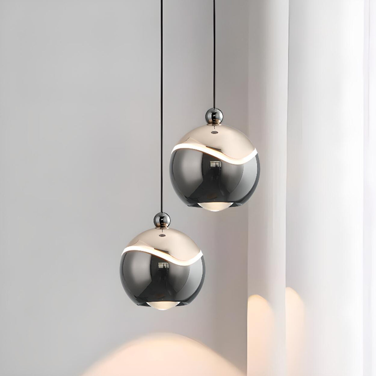 Modern Bedroom LED Chrome Ball Acrylic Pendant Light Image - 6