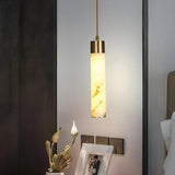 Modern Bedroom Marble Stone Cylinder Pendant Light Image - 1