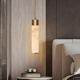 Modern Bedroom Marble Stone Cylinder Pendant Light Image - 11