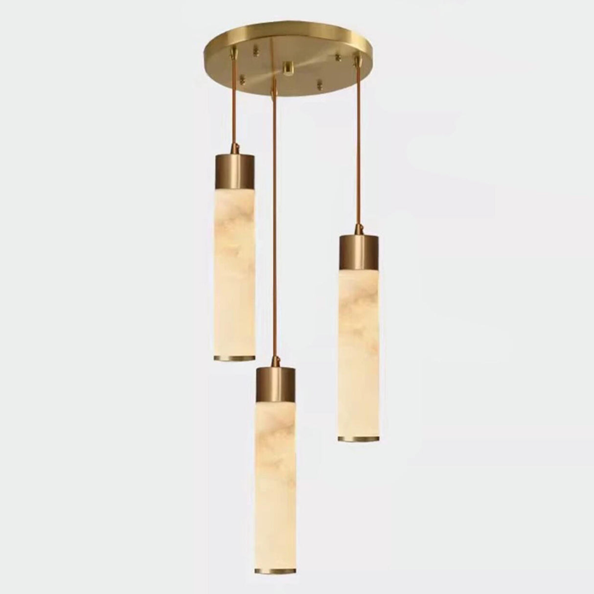 Modern Bedroom Marble Stone Cylinder Pendant Light Image - 3