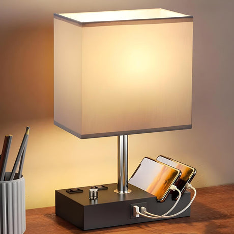 Modern Bedroom Matte Rectangular Fabric Table Lamp Image - 1