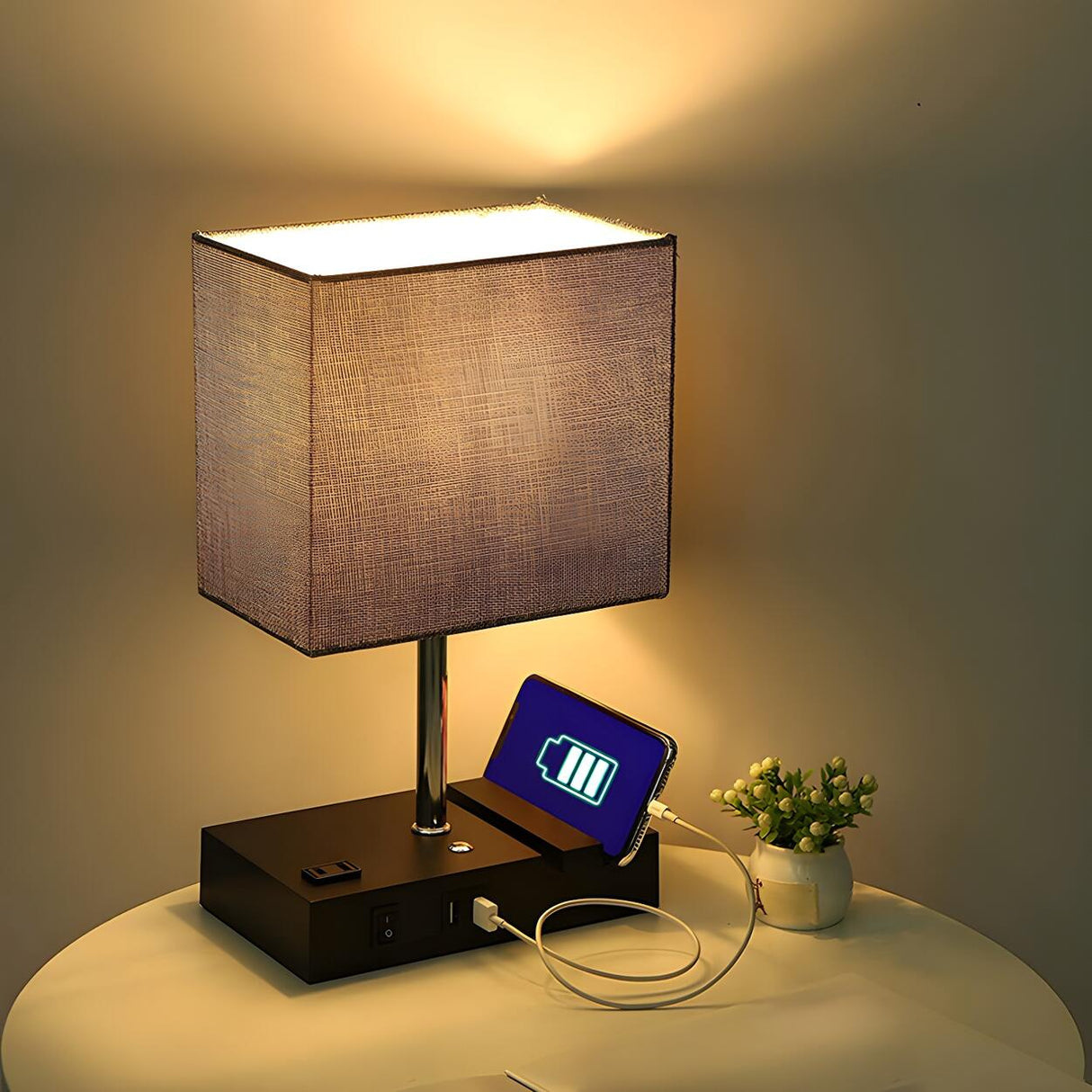 Modern Bedroom Matte Rectangular Fabric Table Lamp Image - 11