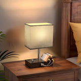 Modern Bedroom Matte Rectangular Fabric Table Lamp Image - 2