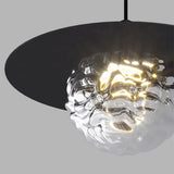 Modern Bedroom Metal Disc Rippled Glass Globe Pendant Light Image - 13