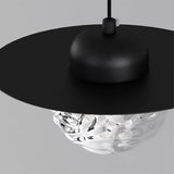 Modern Bedroom Metal Disc Rippled Glass Globe Pendant Light Image - 14