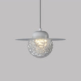 Modern Bedroom Metal Disc Rippled Glass Globe Pendant Light Image - 9