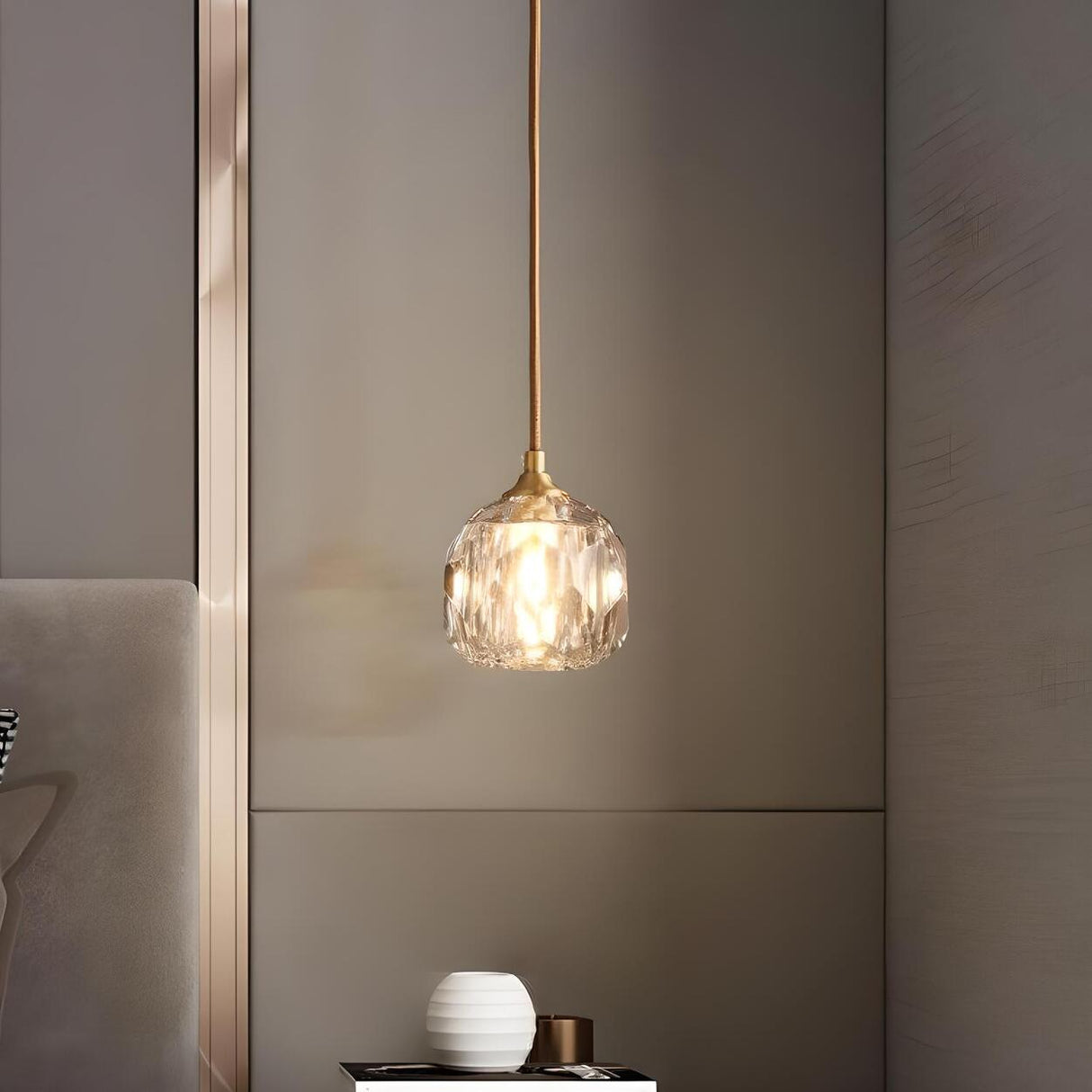 Modern Bedroom Mini Clear Crystal Globe Pendant Light Image - 5