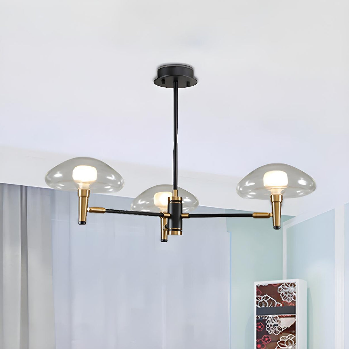 Modern Bedroom Mushroom Black and Gold Glass Chandelier Image - 1