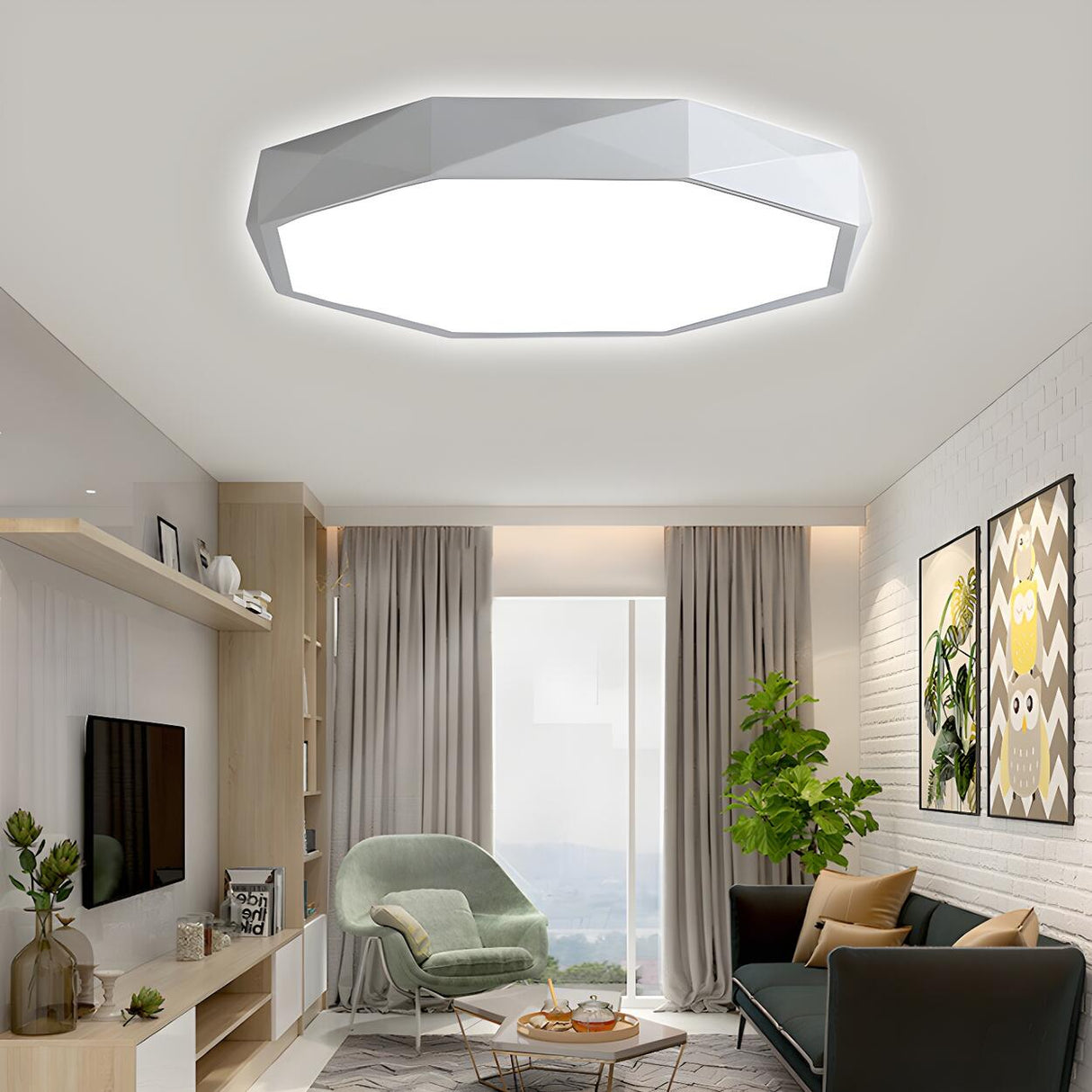 Modern Bedroom Octagon LED Flush Mount Ceiling Light Image - 3