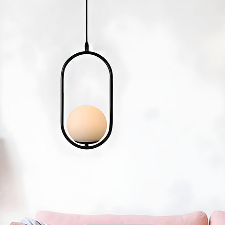 Modern Bedroom Oval White Frosted Globe Pendant Light Image - 2