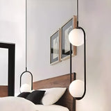 Modern Bedroom Oval White Frosted Globe Pendant Light Image - 4