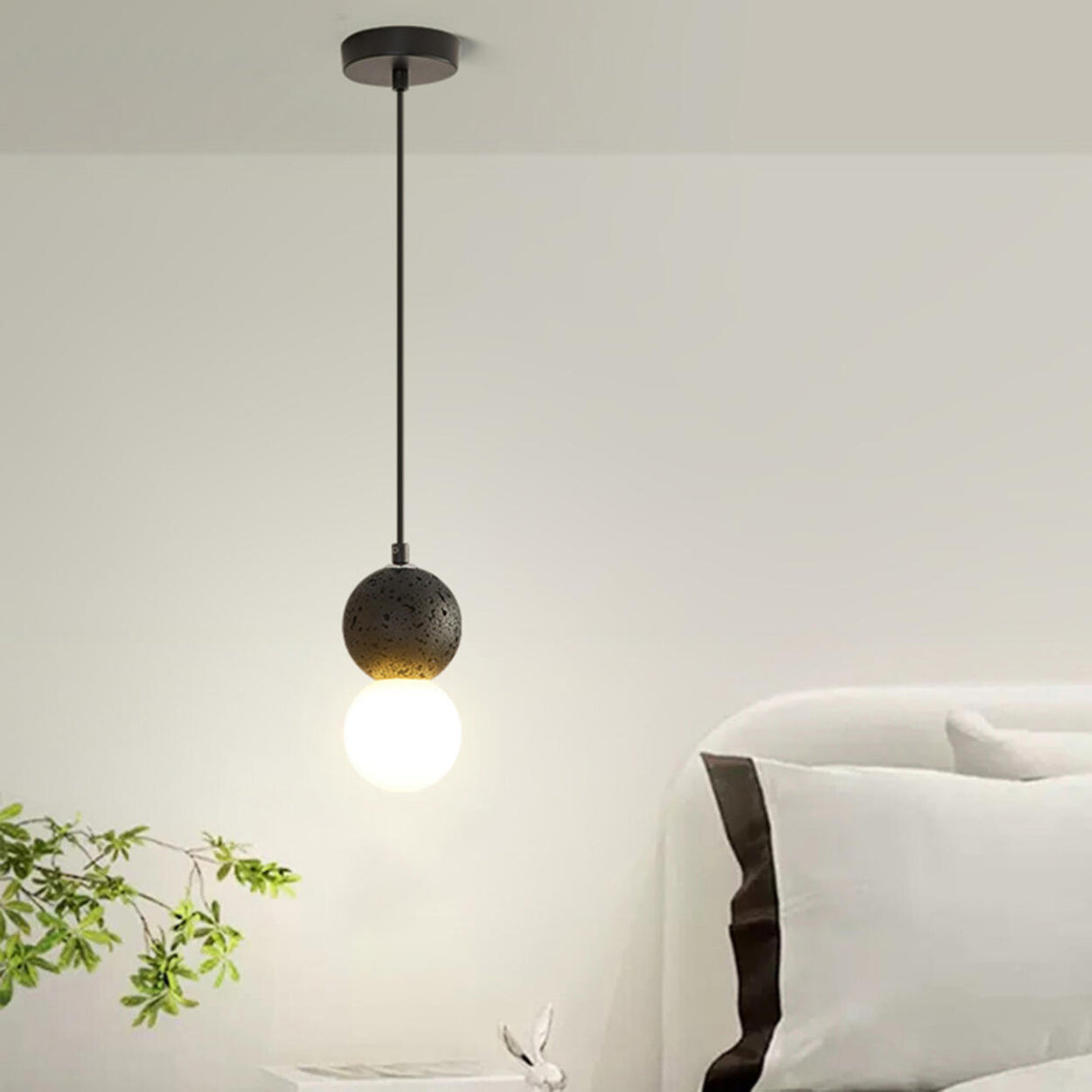 Modern Bedroom Resin Globe Pendant Light Adjustable Cord Image - 2