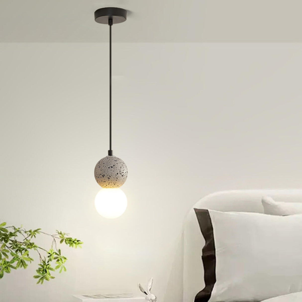 Modern Bedroom Resin Globe Pendant Light Adjustable Cord Image - 3