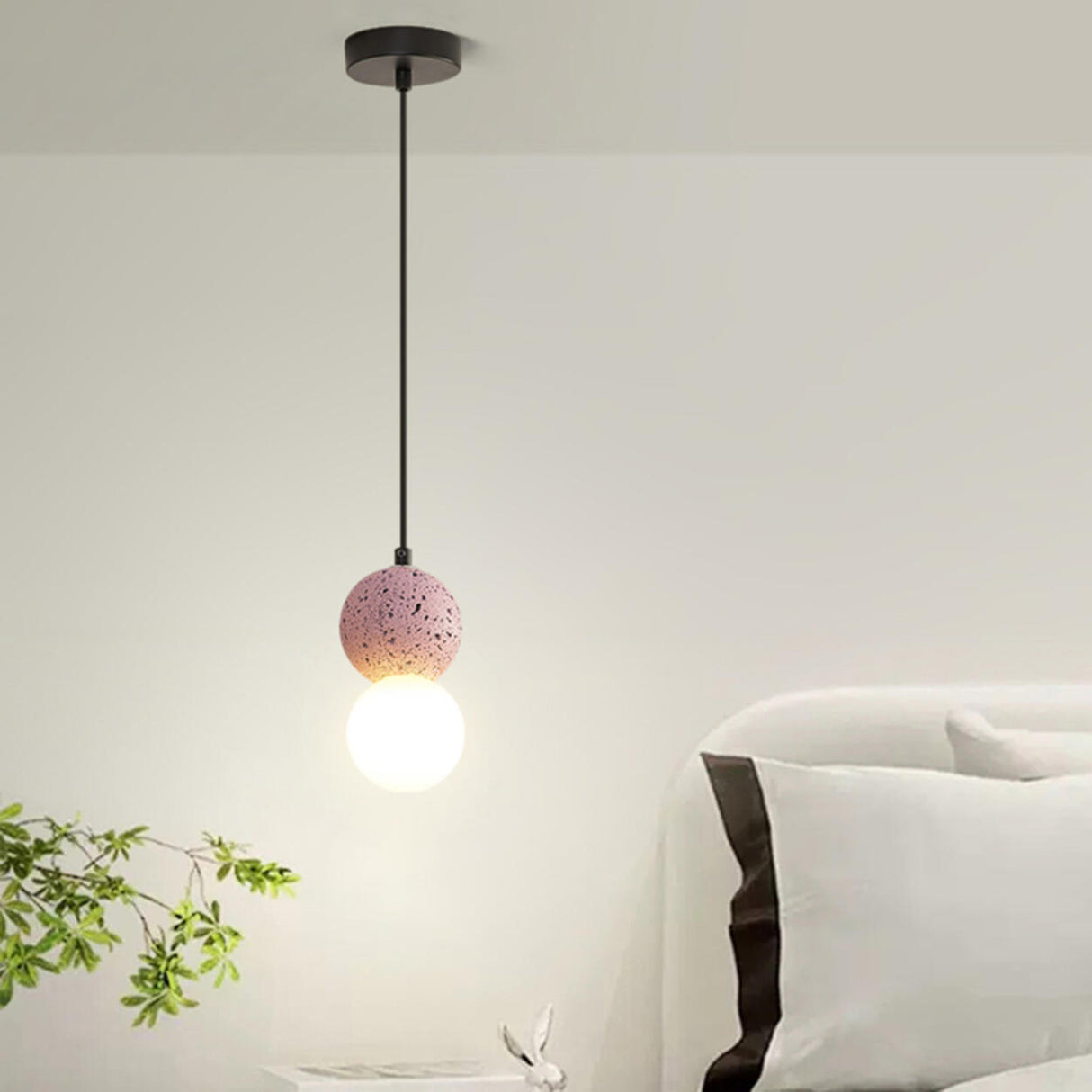 Modern Bedroom Resin Globe Pendant Light Adjustable Cord Image - 5