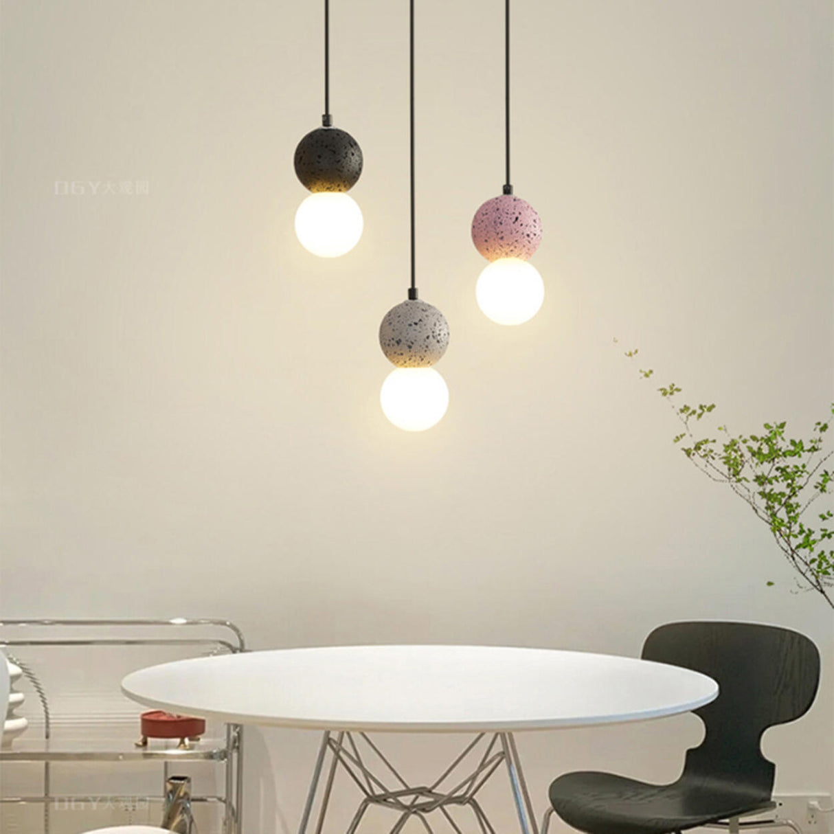 Modern Bedroom Resin Globe Pendant Light Adjustable Cord Image - 6