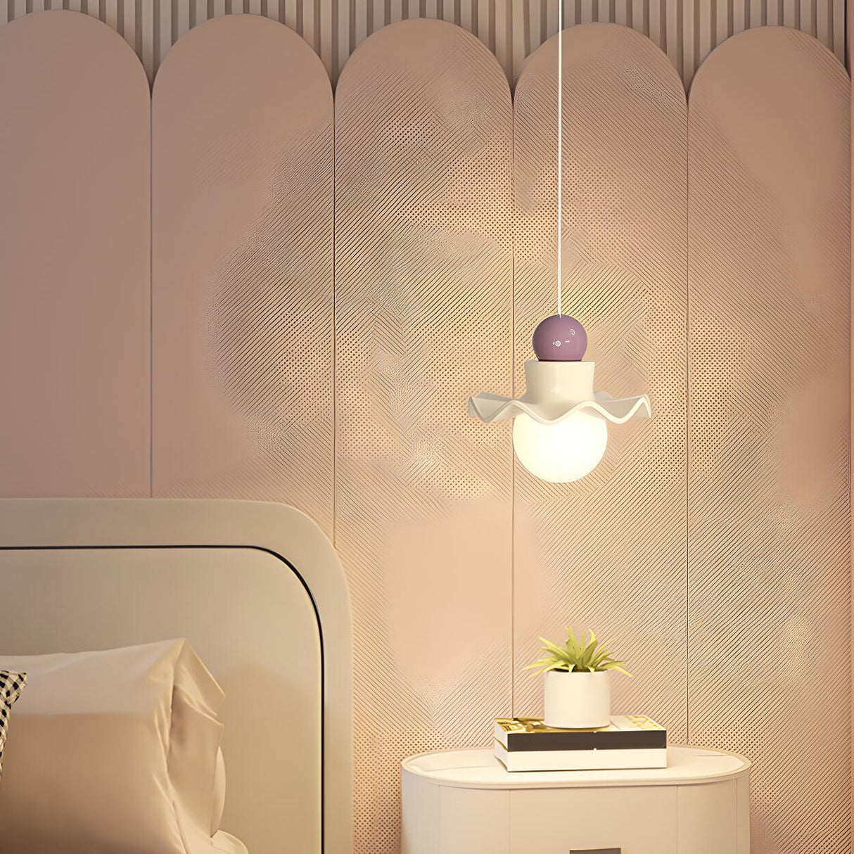 Modern Bedroom Ruffled Purple Resin Globe Pendant Light Image - 19