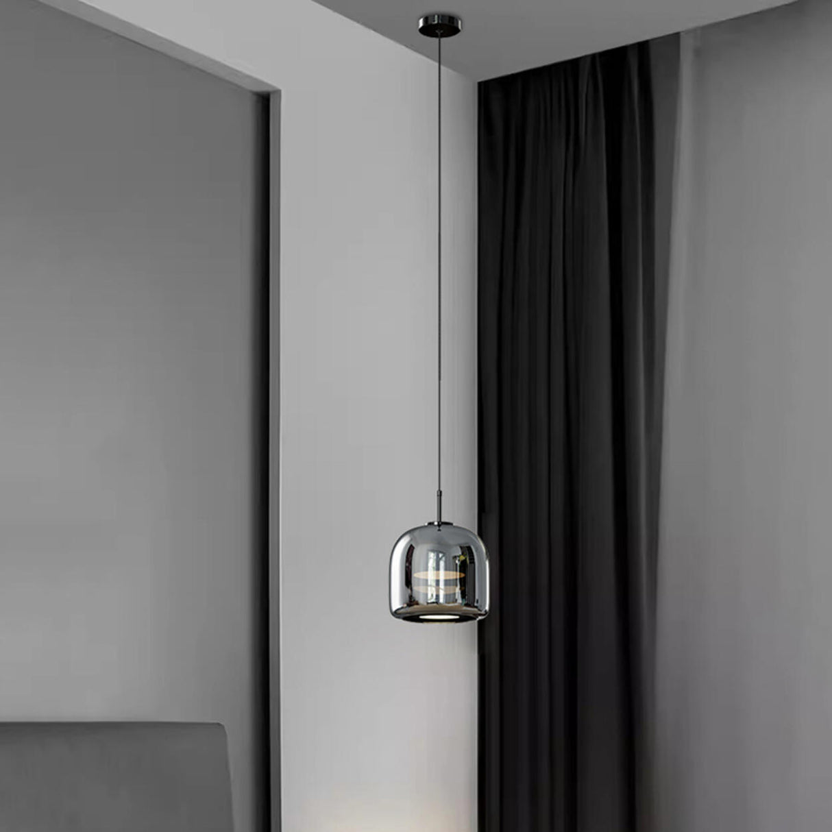 Modern Bedroom Sleek Black Glass Bell Pendant Light Image - 1