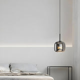 Modern Bedroom Sleek Black Glass Bell Pendant Light Image - 2