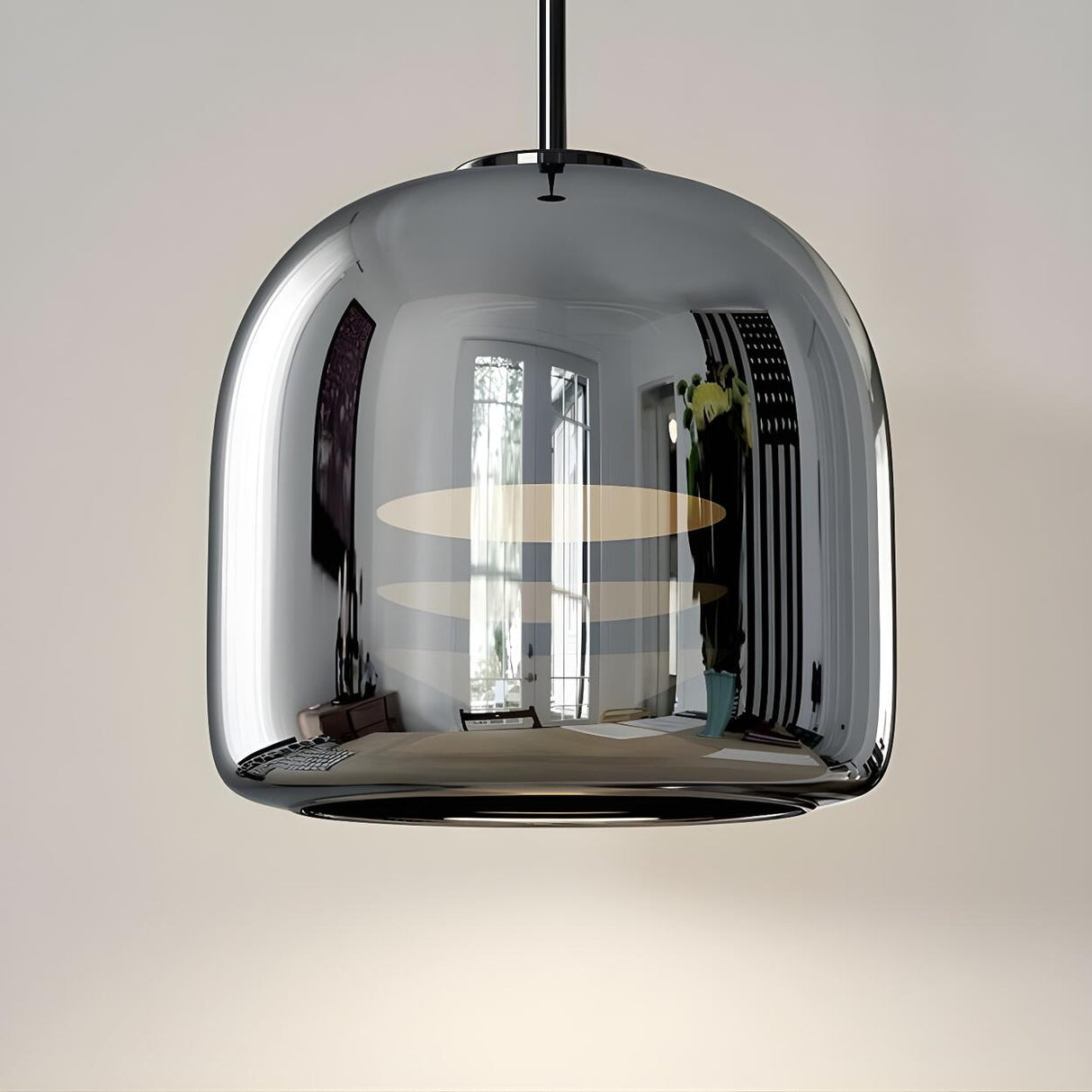 Modern Bedroom Sleek Black Glass Bell Pendant Light Image - 6