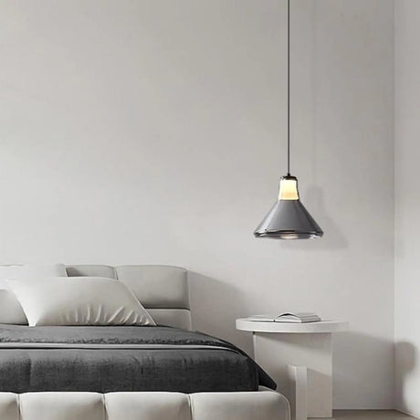 Modern Bedroom Smoke Grey Cone Clear Glass Pendant Light Image - 1