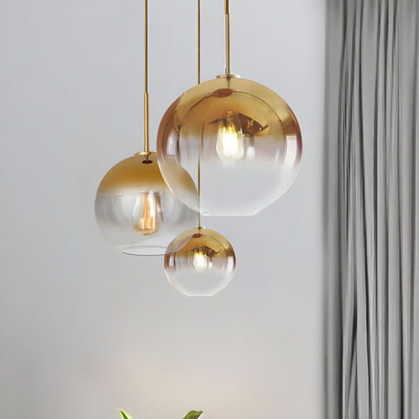 Modern Bedroom Spherical Gold Finish Glass Pendant Light Image - 1