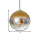 Modern Bedroom Spherical Gold Finish Glass Pendant Light Image - 8