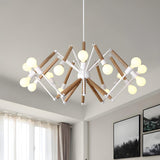 Modern Bedroom Spider Wooden Metal Exposed Bulbs Chandelier Image - 21