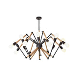 Modern Bedroom Spider Wooden Metal Exposed Bulbs Chandelier Image - 25