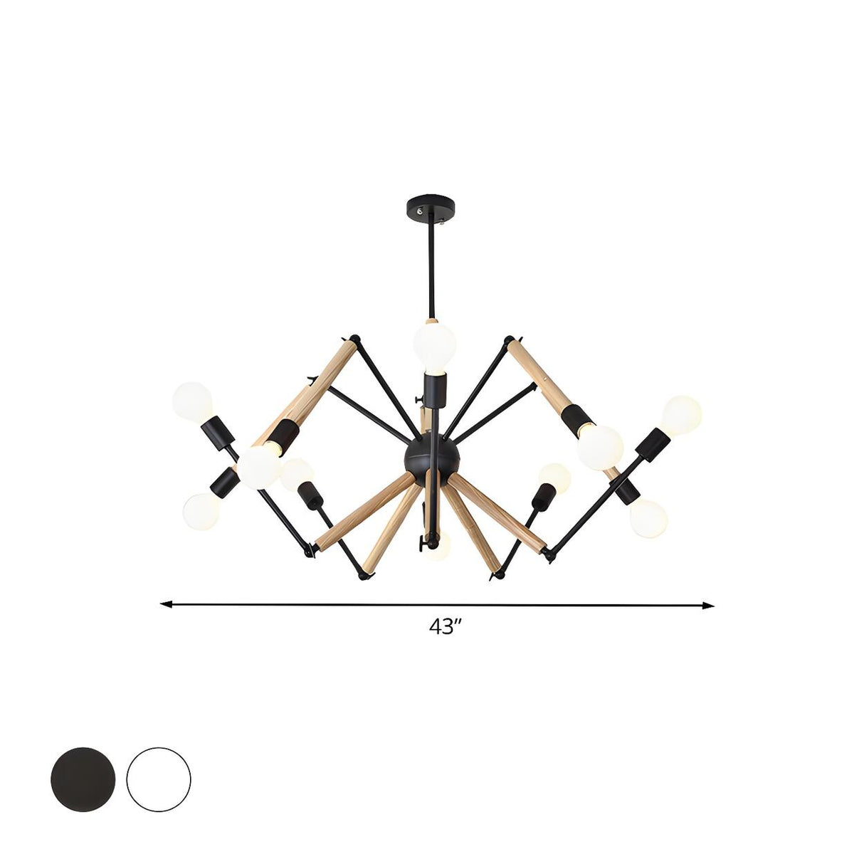 Modern Bedroom Spider Wooden Metal Exposed Bulbs Chandelier 