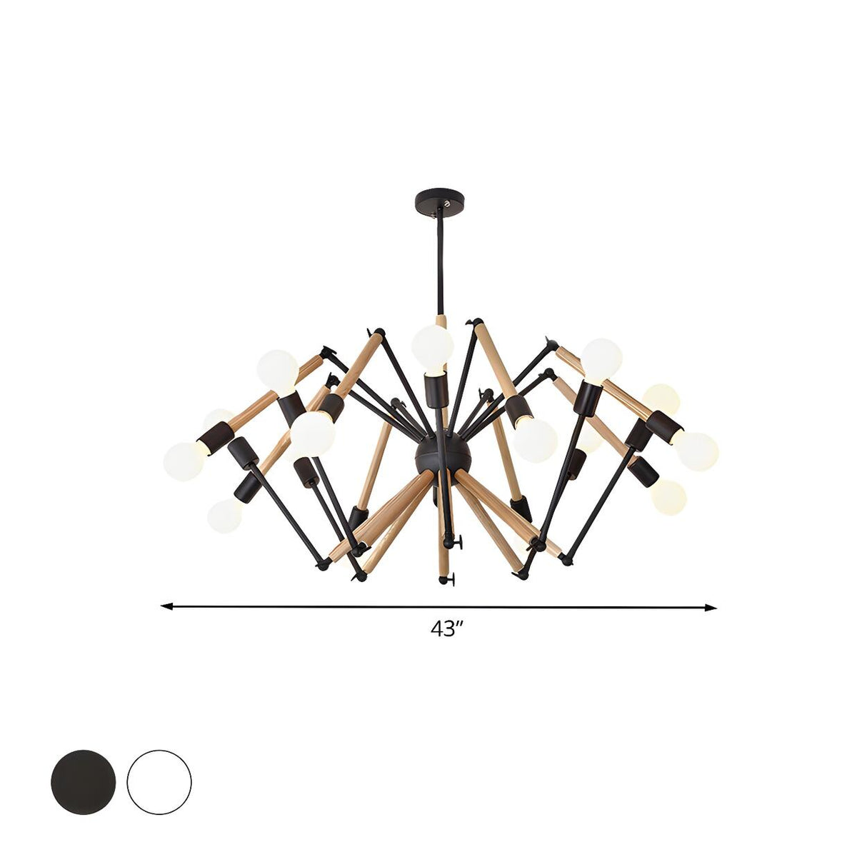 Modern Bedroom Spider Wooden Metal Exposed Bulbs Chandelier Image - 28