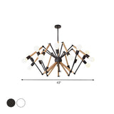 Modern Bedroom Spider Wooden Metal Exposed Bulbs Chandelier Image - 28