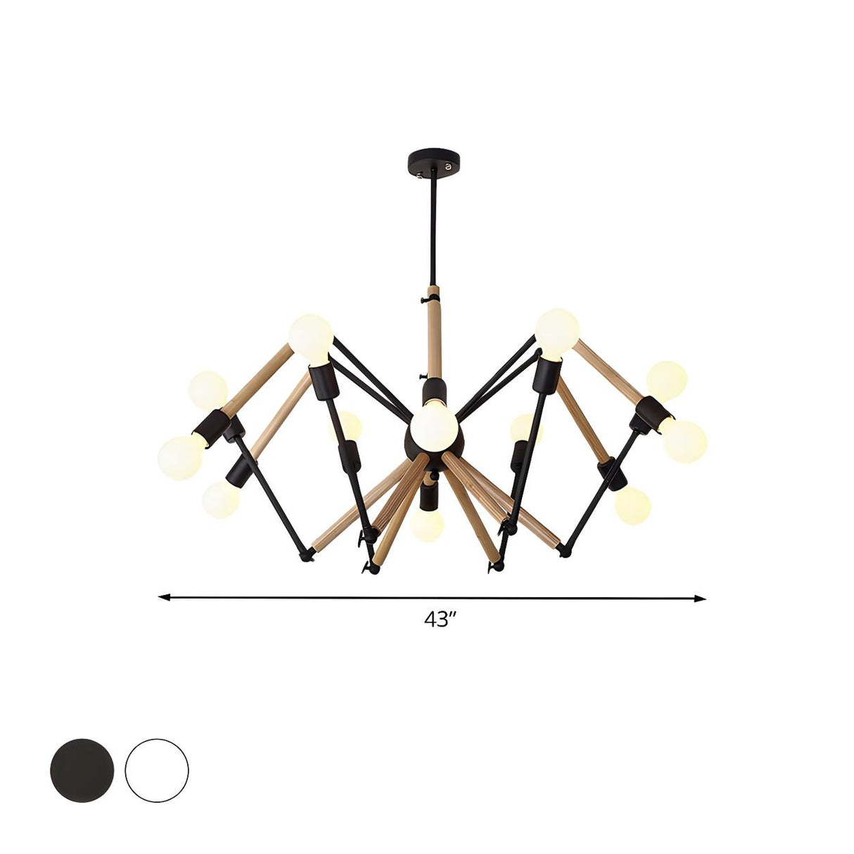 Modern Bedroom Spider Wooden Metal Exposed Bulbs Chandelier Image - 29