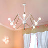 Modern Bedroom Spider Wooden Metal Exposed Bulbs Chandelier Image - 5