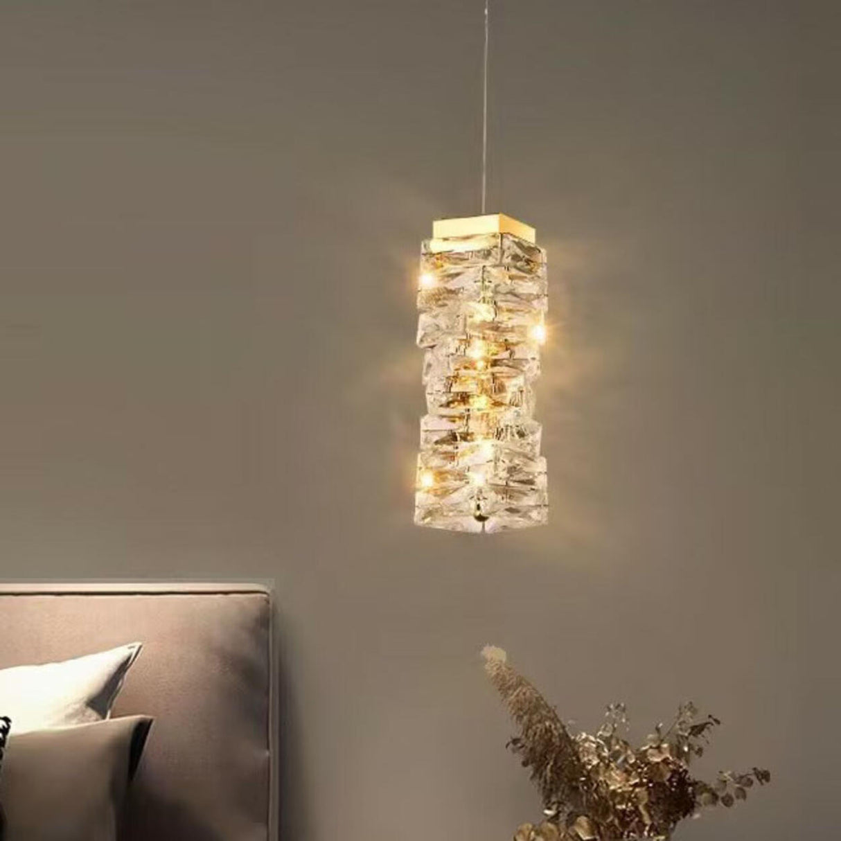 Modern Bedroom Stacked Square Clear Crystal Pendant Light Image - 1