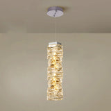 Modern Bedroom Stacked Square Clear Crystal Pendant Light Image - 10