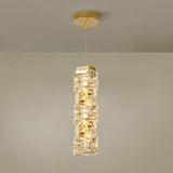 Modern Bedroom Stacked Square Clear Crystal Pendant Light Image - 11