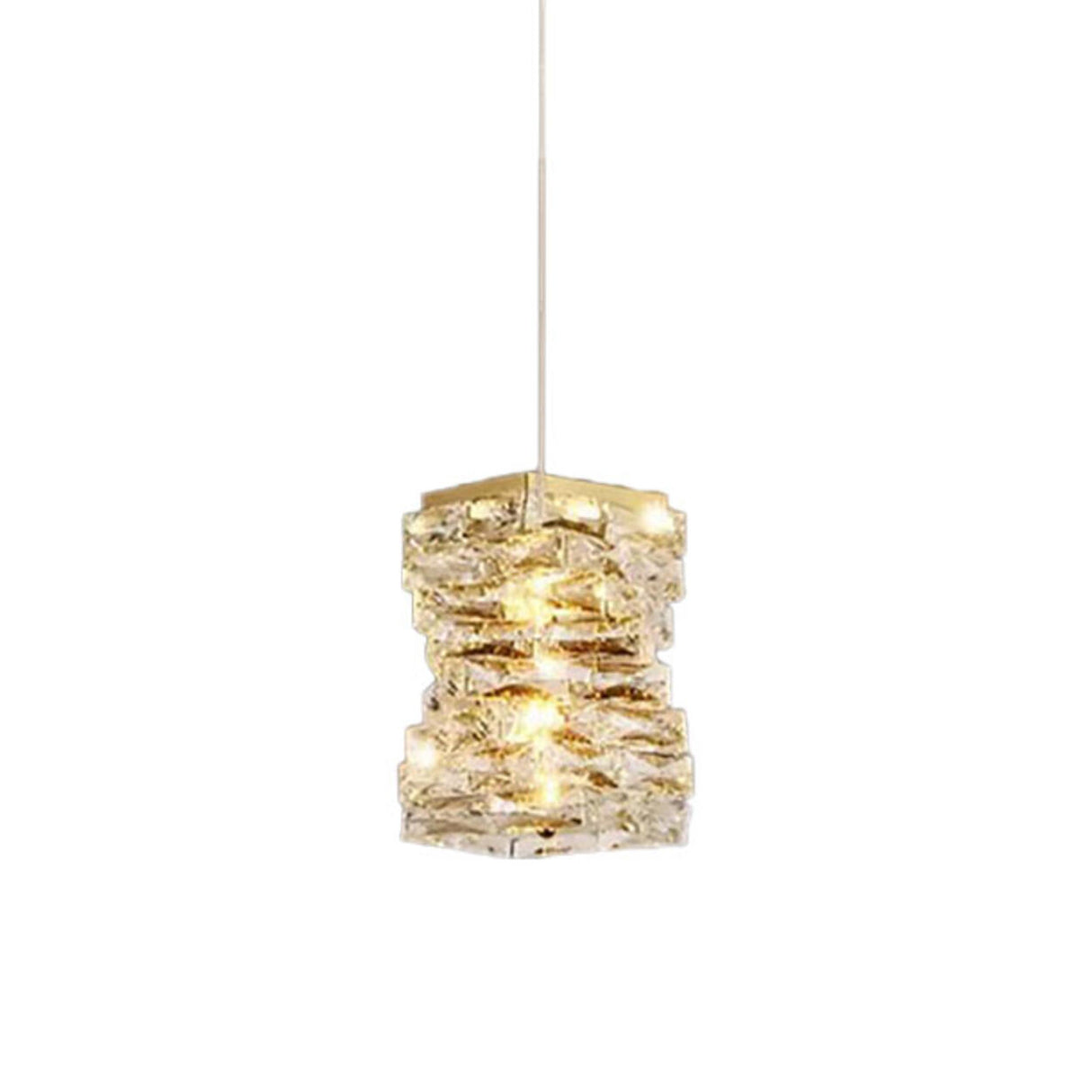 Modern Bedroom Stacked Square Clear Crystal Pendant Light Image - 5