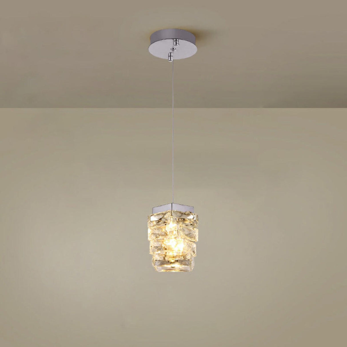 Modern Bedroom Stacked Square Clear Crystal Pendant Light Image - 6