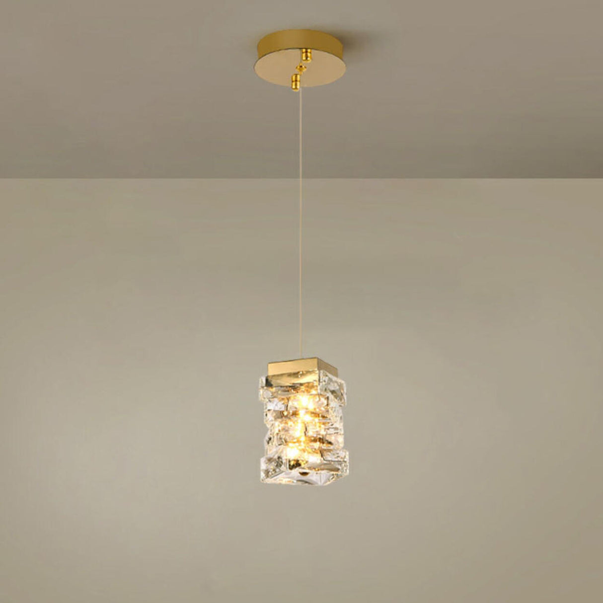 Modern Bedroom Stacked Square Clear Crystal Pendant Light Image - 7