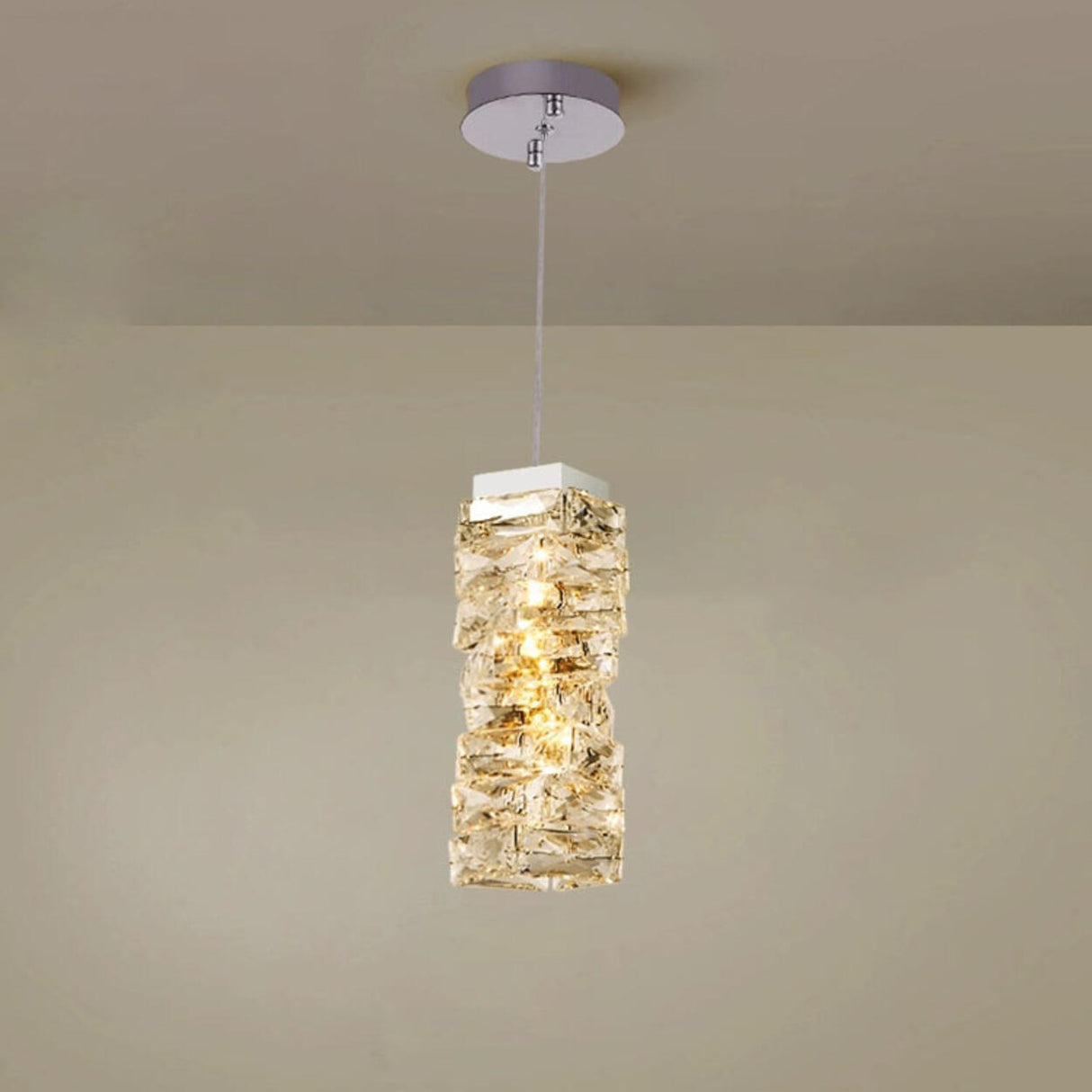 Modern Bedroom Stacked Square Clear Crystal Pendant Light Image - 8