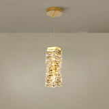 Modern Bedroom Stacked Square Clear Crystal Pendant Light Image - 9