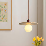 Modern Bedroom Stone Disc Beige Globe Glass Pendant Light Image - 2