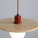 Modern Bedroom Stone Disc Beige Globe Glass Pendant Light Image - 7