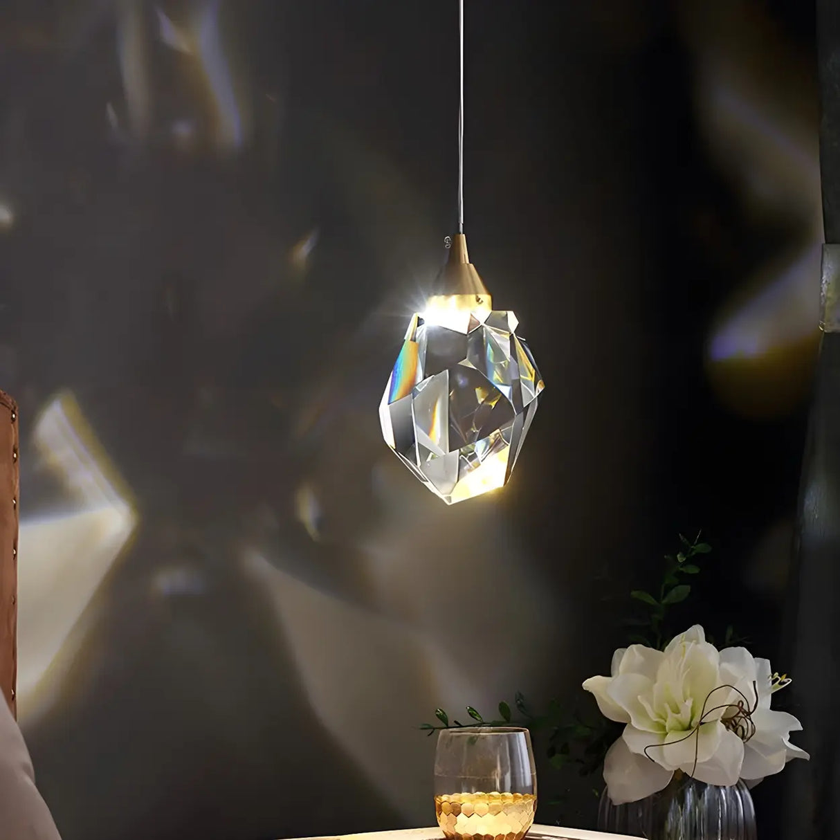 Modern Bedroom Teardrop Glass Crystal Pendant Light Image - 5