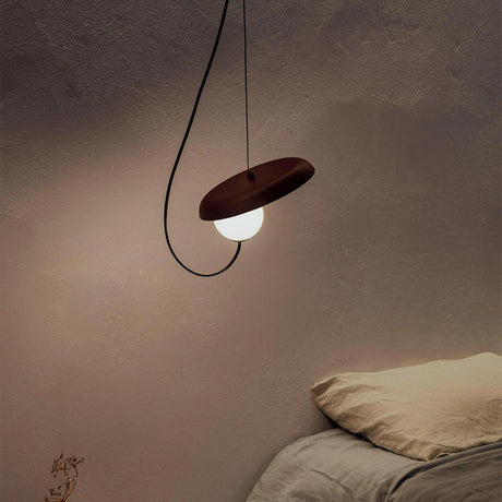 Modern Bedroom Tilted Disc Pendant Light Adjustable Cord Image - 1